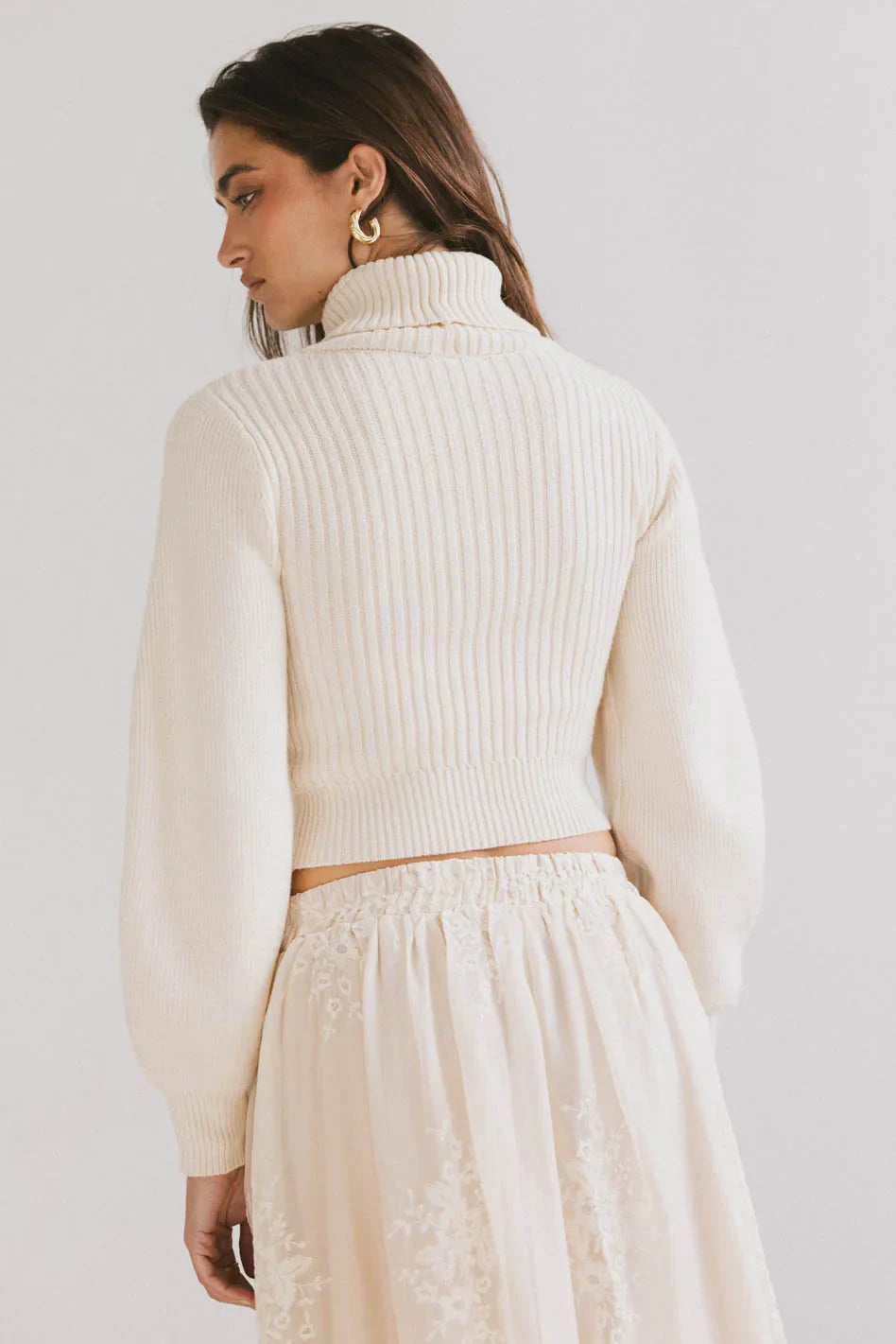 Cut Out Turtleneck Sweater in Cream - FINAL SALE