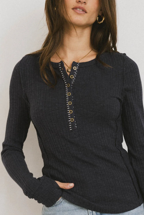 Emmilianne Ribbed Top in Navy - FINAL SALE