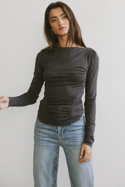 Bianca Ruched Top in Charcoal - FINAL SALE