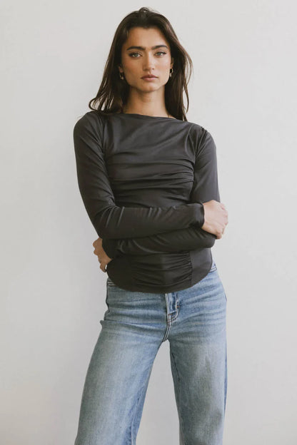 Bianca Ruched Top in Charcoal - FINAL SALE