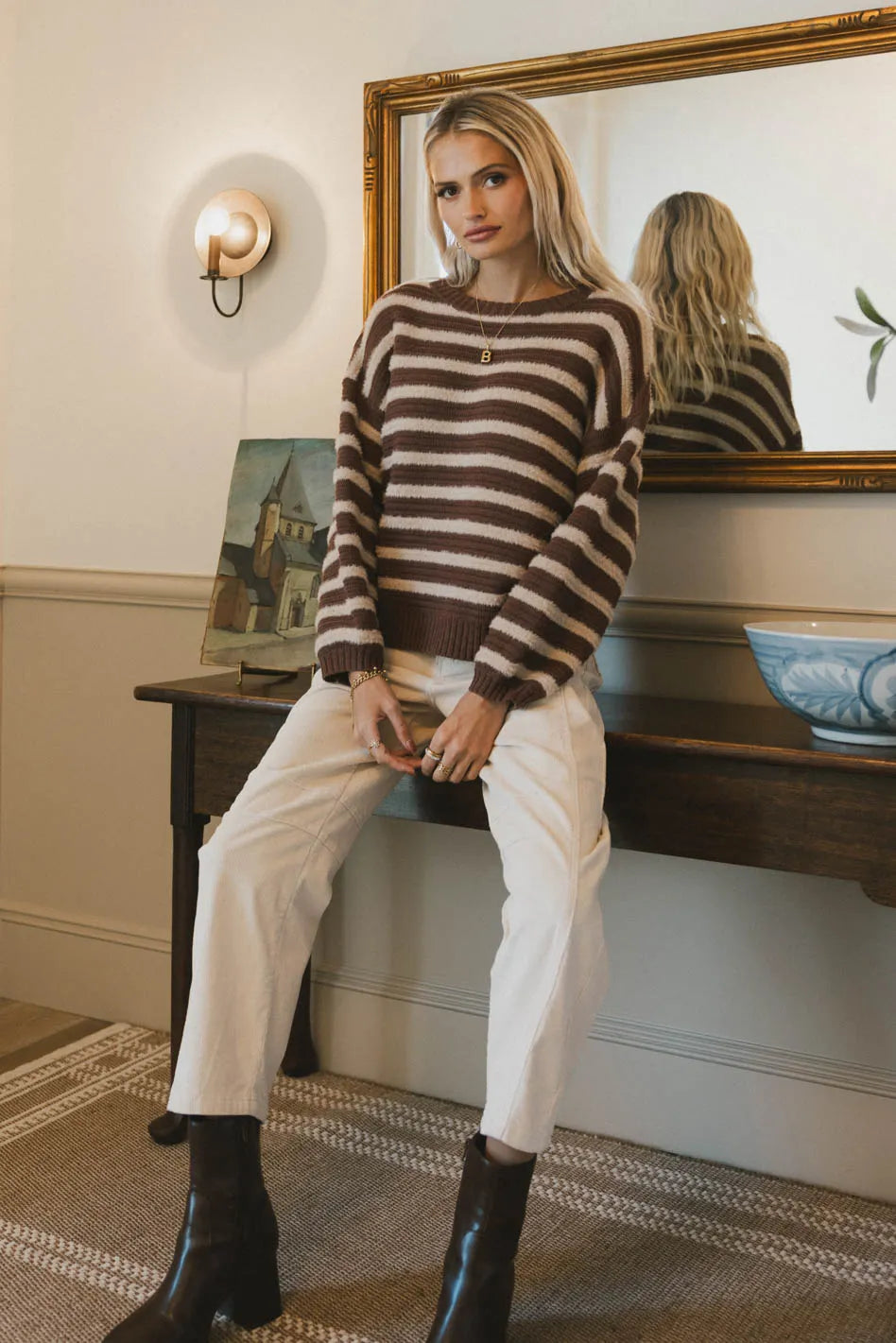 Azuline Striped Sweater in Brown - FINAL SALE