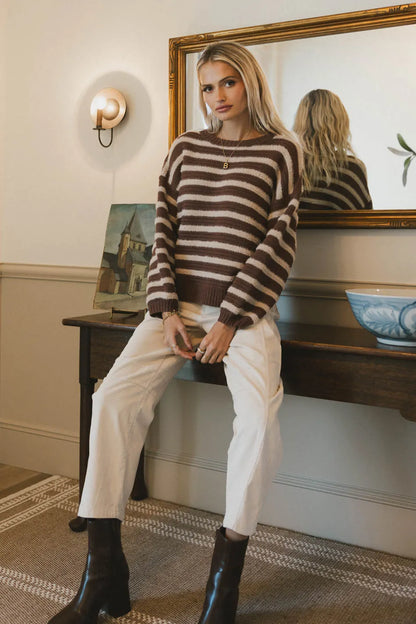 Azuline Striped Sweater in Brown - FINAL SALE