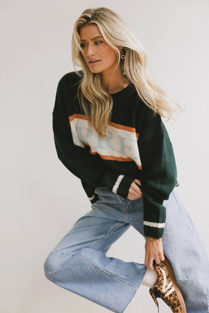 Apres Graphic Sweater in Hunter Green - FINAL SALE
