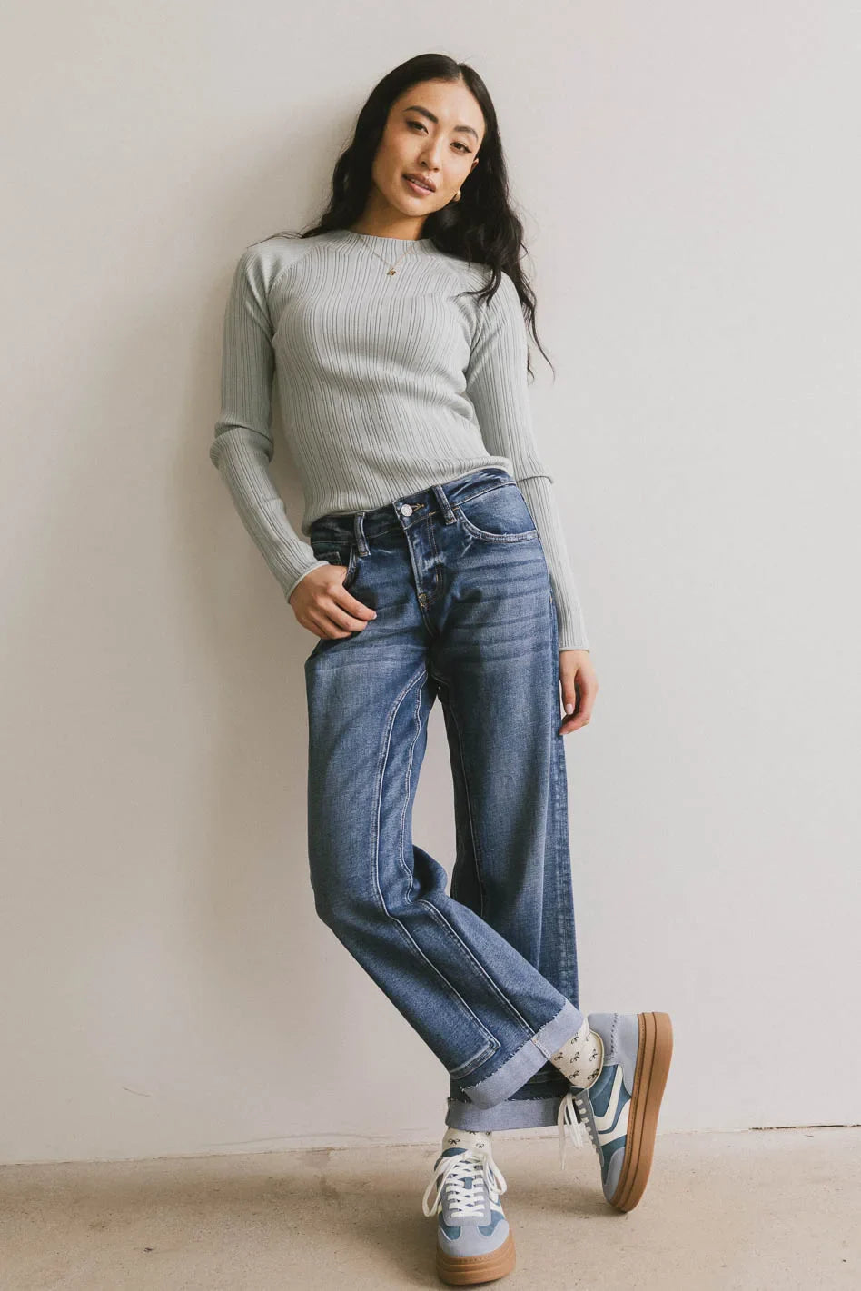 Azizi Ribbed Top in Dusty Blue - FINAL SALE