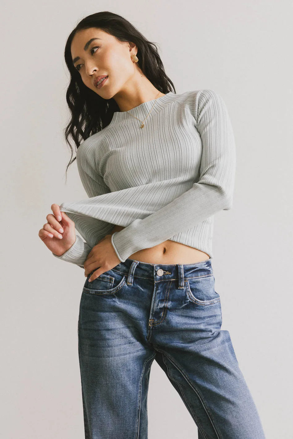 Azizi Ribbed Top in Dusty Blue - FINAL SALE