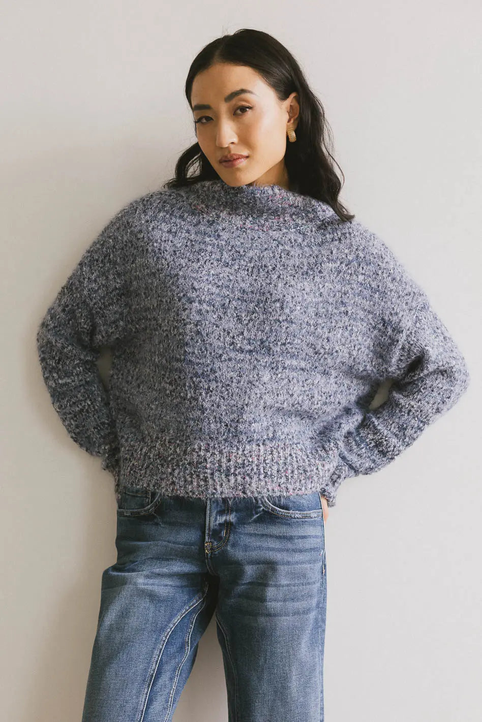 Carla Fuzzy Knit Sweater in Blue - FINAL SALE