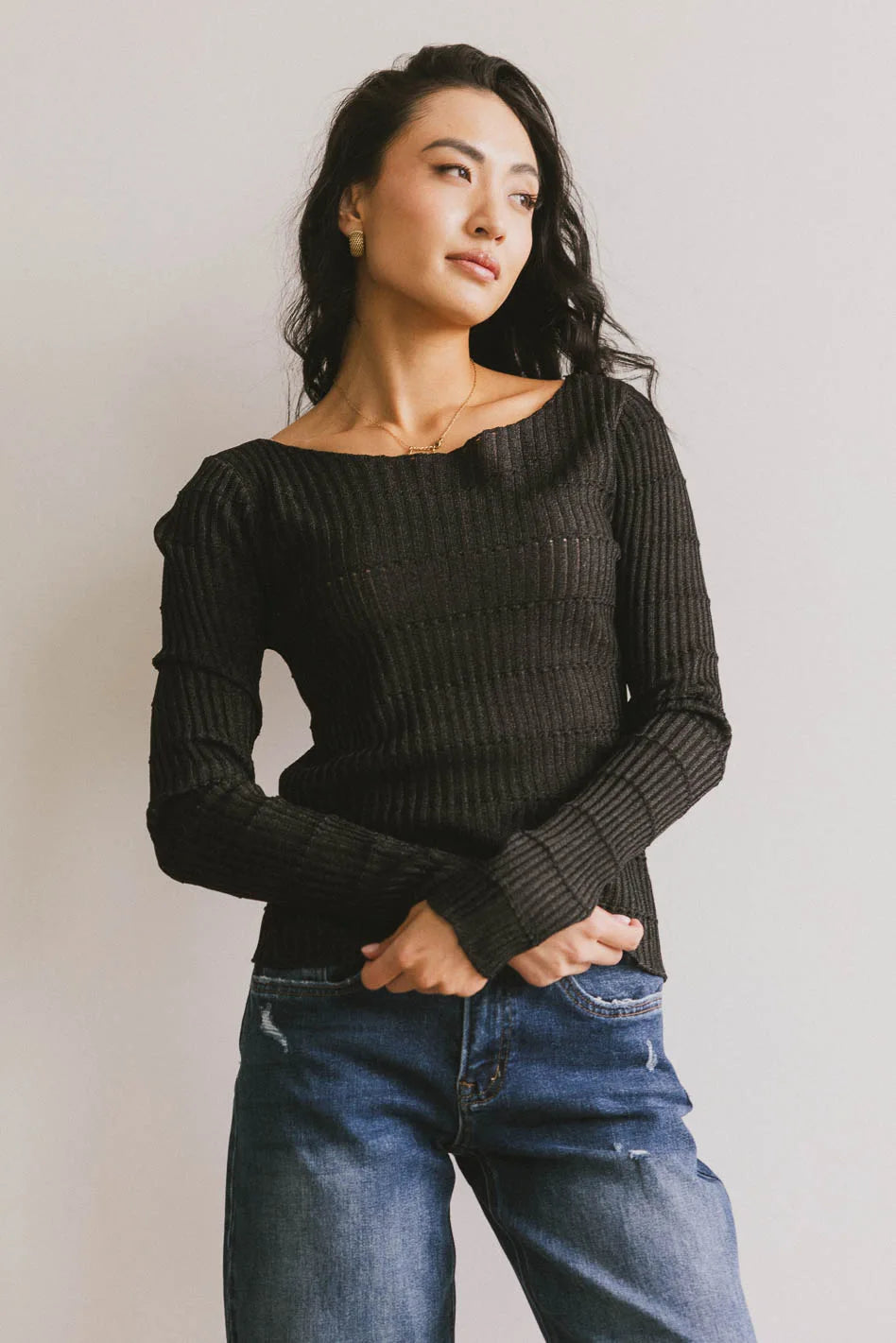 Gemma Sheer Ribbed Top in Black - FINAL SALE