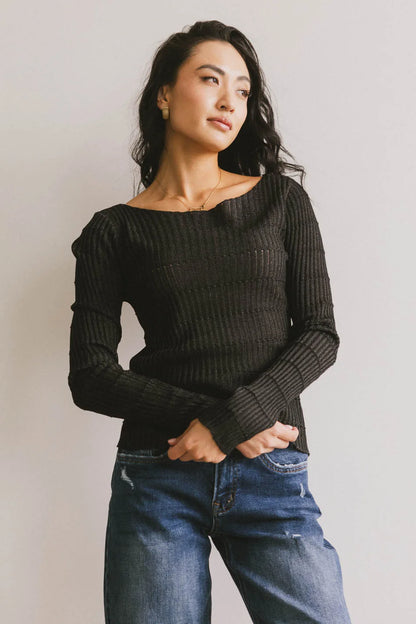 Gemma Sheer Ribbed Top in Black - FINAL SALE