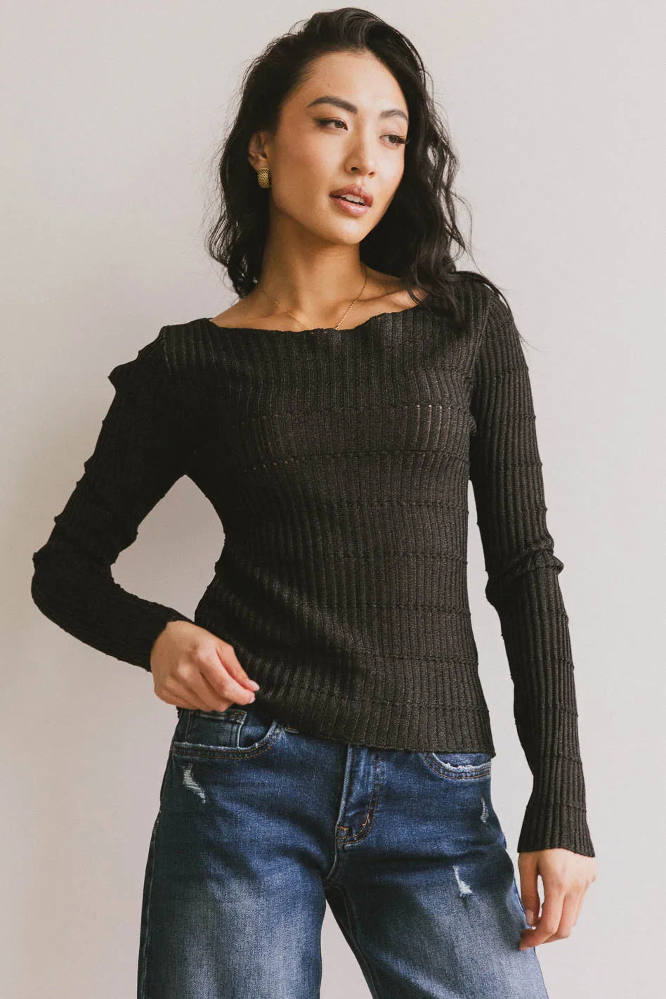 Gemma Sheer Ribbed Top in Black - FINAL SALE