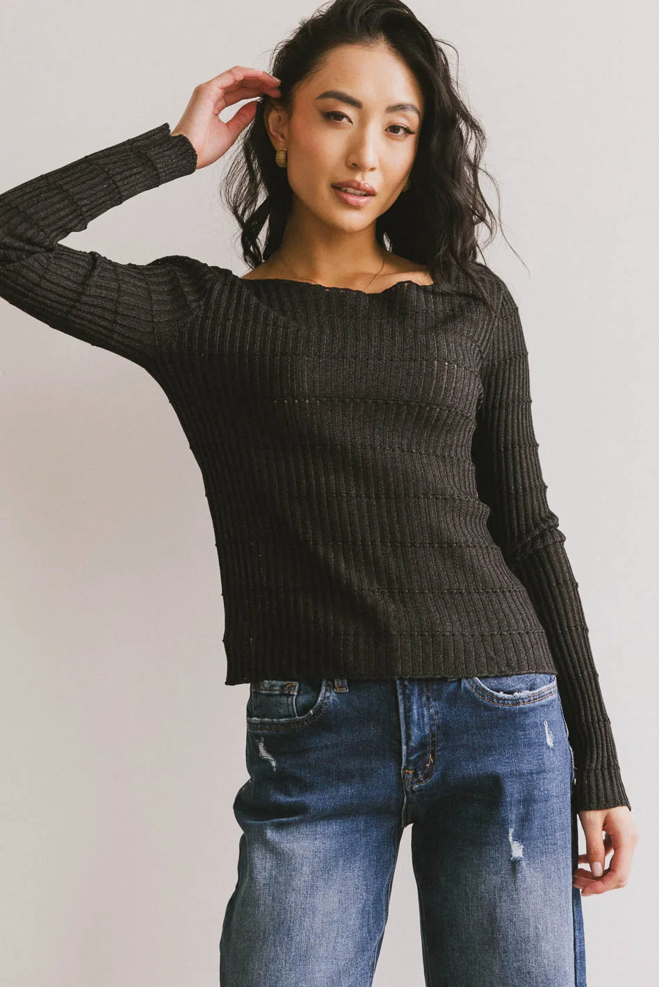 Gemma Sheer Ribbed Top in Black - FINAL SALE