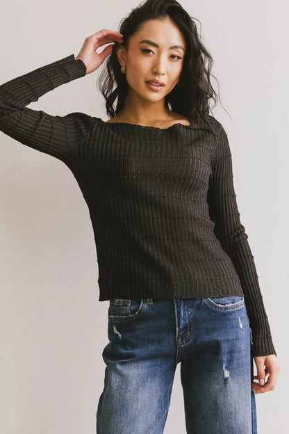 Gemma Sheer Ribbed Top in Black - FINAL SALE