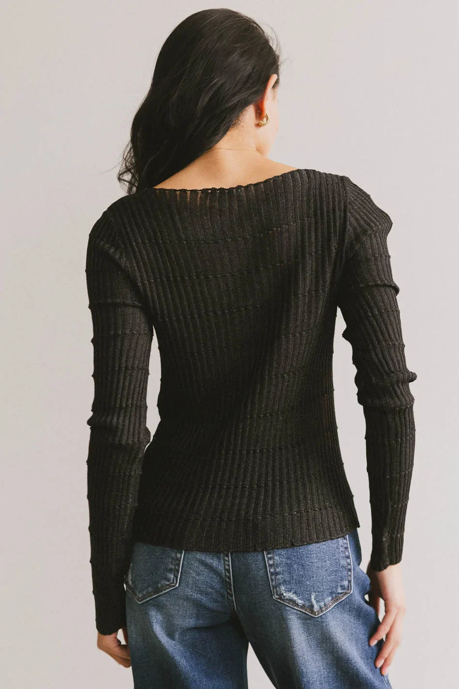 Gemma Sheer Ribbed Top in Black - FINAL SALE