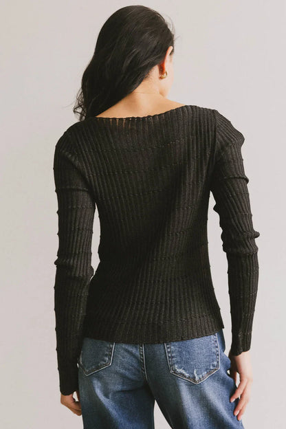 Gemma Sheer Ribbed Top in Black - FINAL SALE