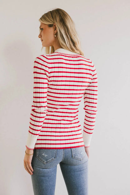 Harrison Striped Collared Top in Red - FINAL SALE
