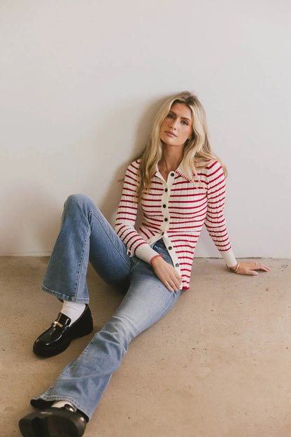 Harrison Striped Collared Top in Red - FINAL SALE