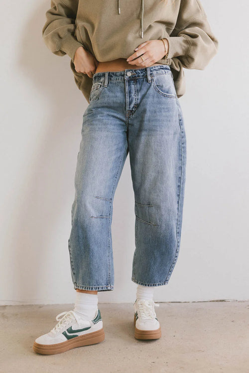 Bentlee Cropped Barrel Jeans in Medium Wash - FINAL SALE