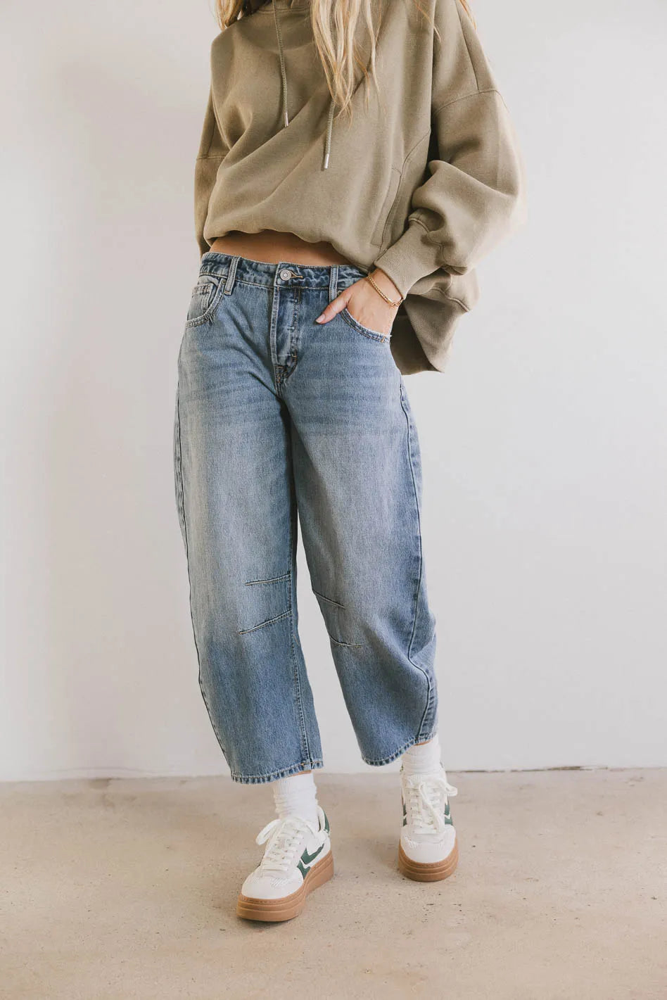 Bentlee Cropped Barrel Jeans in Medium Wash - FINAL SALE