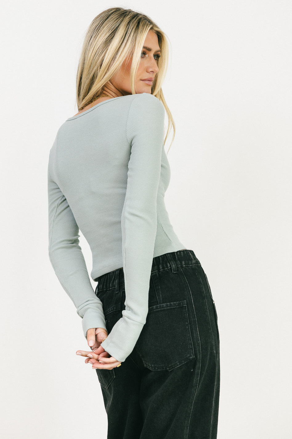 Abigail Waffle Knit Top in Baby Blue - FINAL SALE