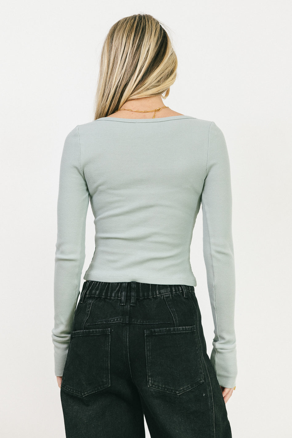 Abigail Waffle Knit Top in Baby Blue - FINAL SALE