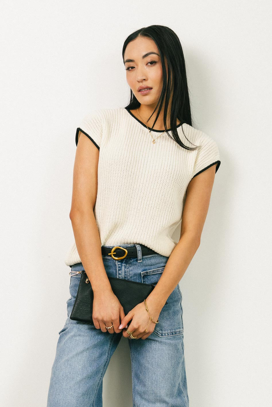 Harmony Contrast Sweater in Cream - FINAL SALE