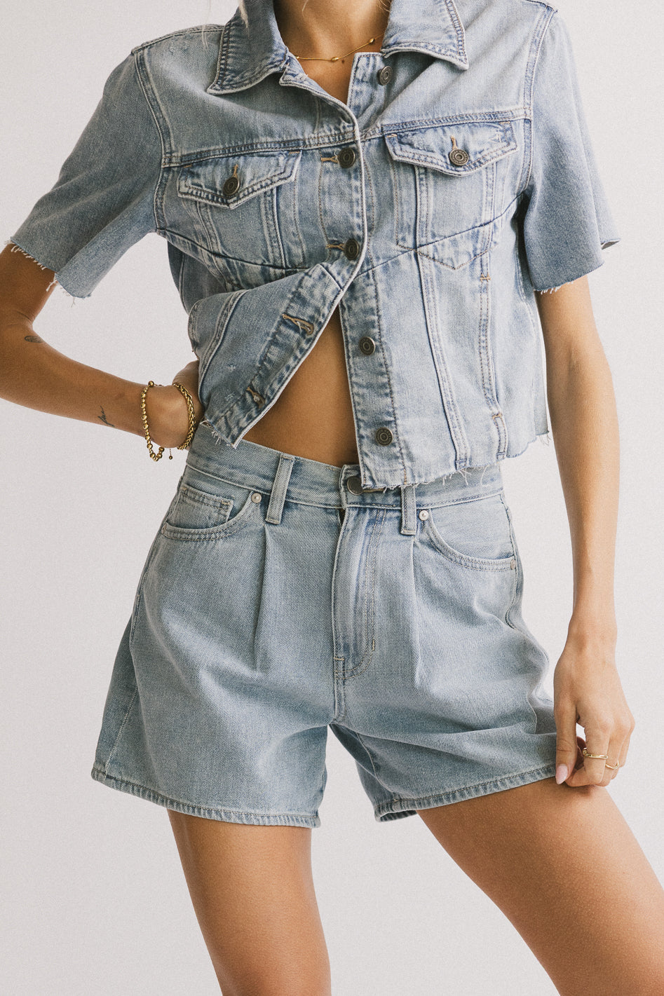 Carmie Light Wash Denim Top - FINAL SALE