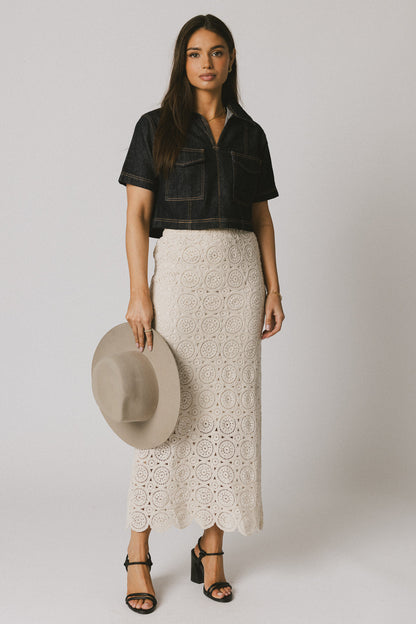 Farris Denim Collared Top in Dark Wash - FINAL SALE