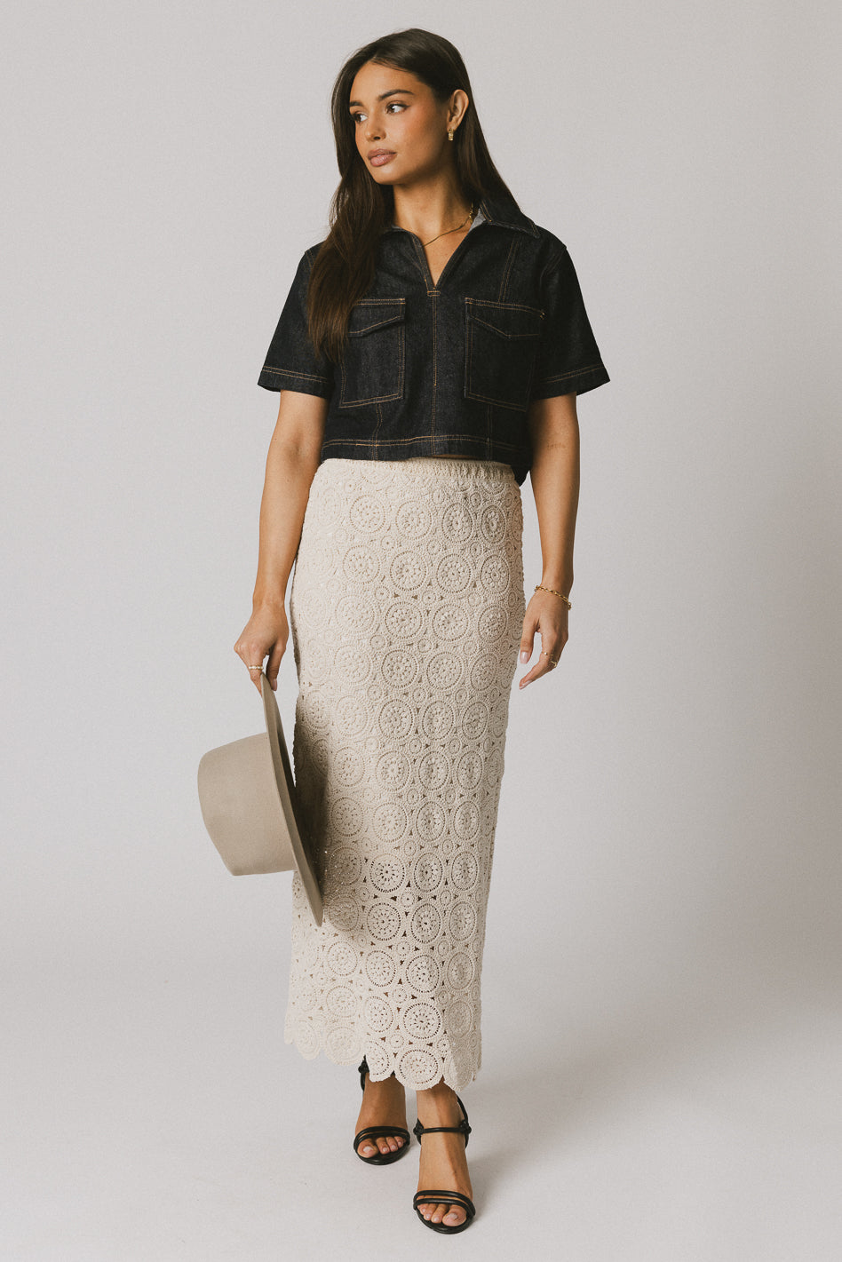Farris Denim Collared Top in Dark Wash - FINAL SALE