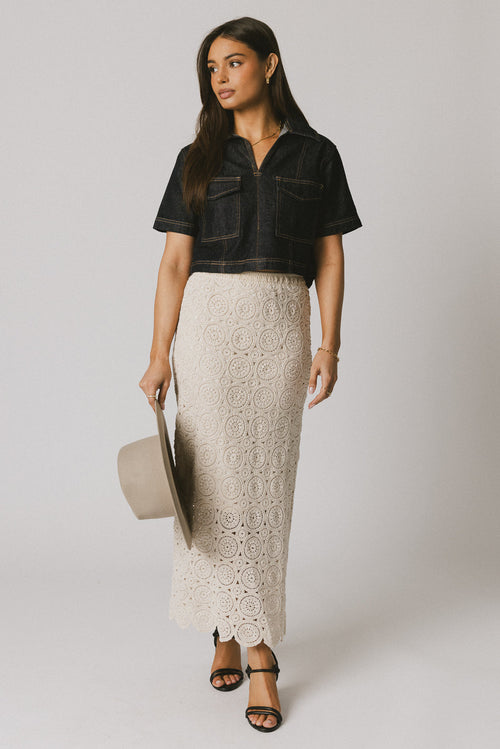 Farris Denim Collared Top in Dark Wash - FINAL SALE