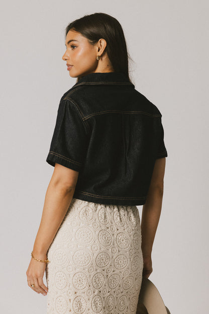 Farris Denim Collared Top in Dark Wash - FINAL SALE