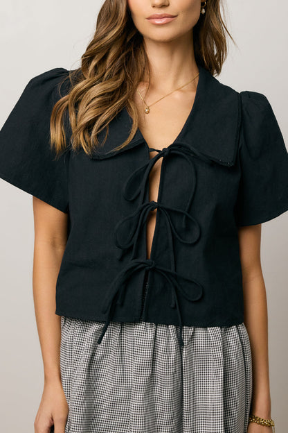 Ethan Tie Front Blouse in Black - FINAL SALE