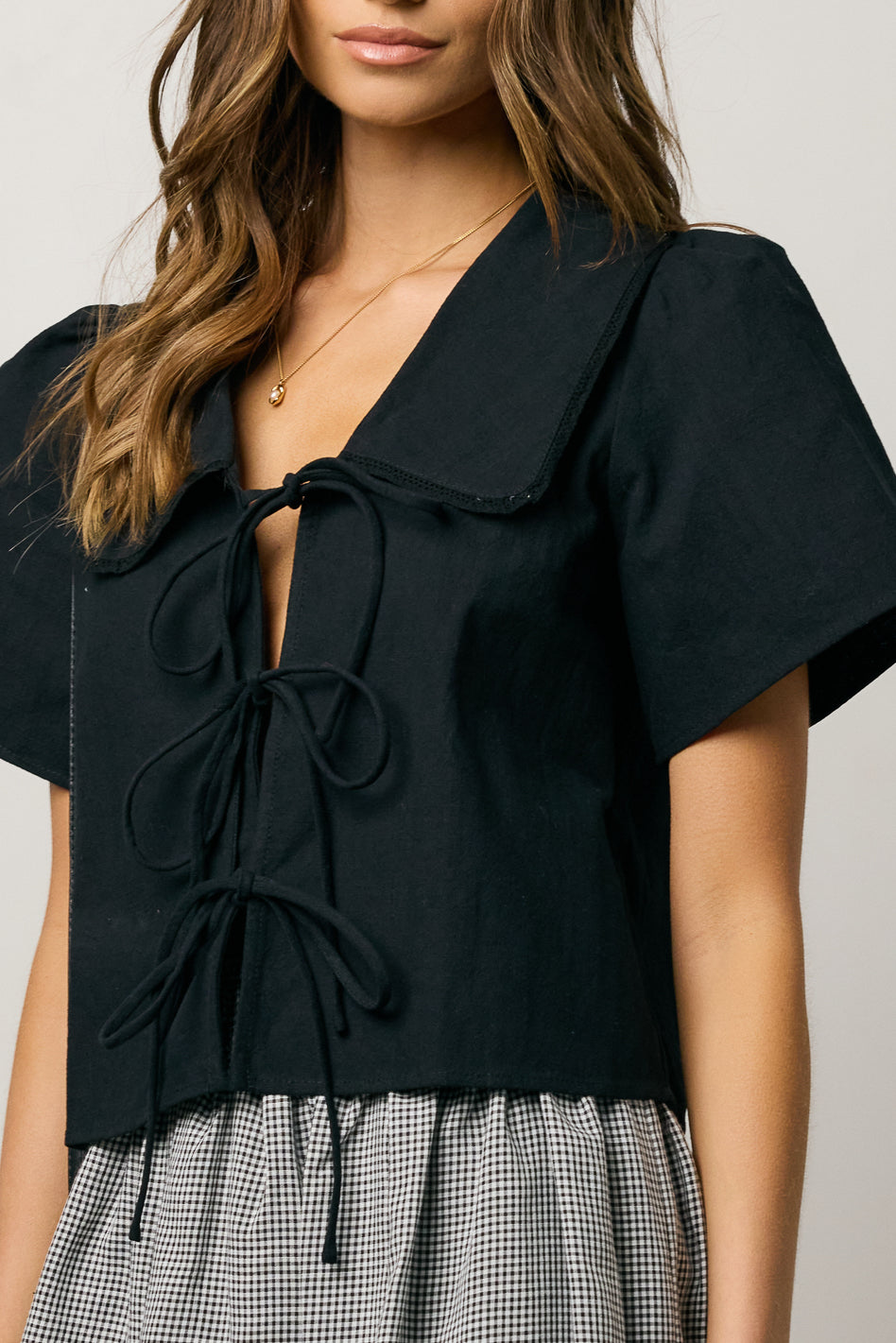 Ethan Tie Front Blouse in Black - FINAL SALE