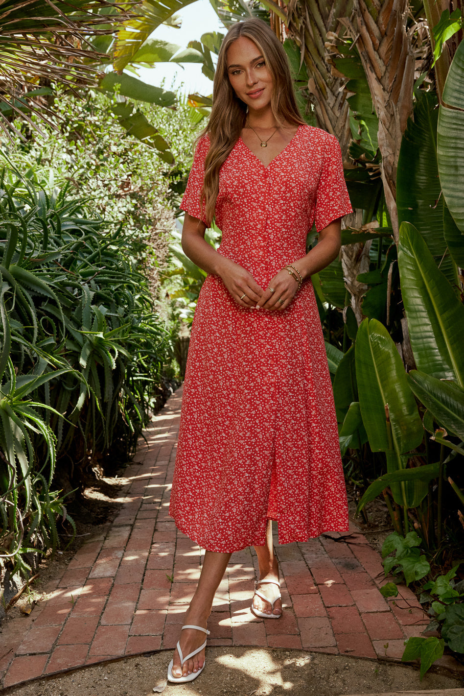Ember Floral Midi Dress in Red - FINAL SALE