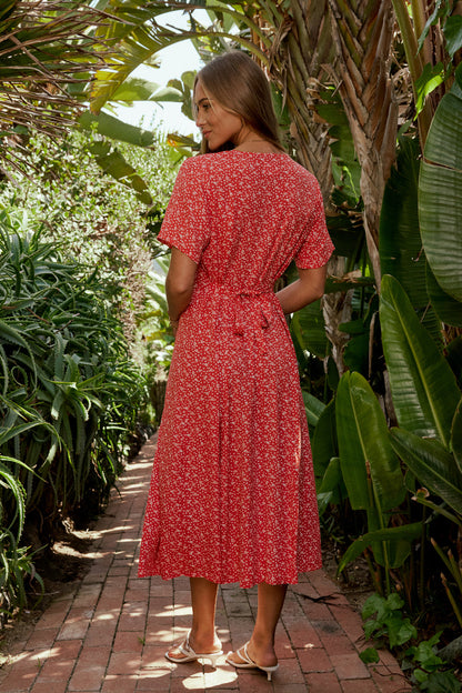 Ember Floral Midi Dress in Red - FINAL SALE