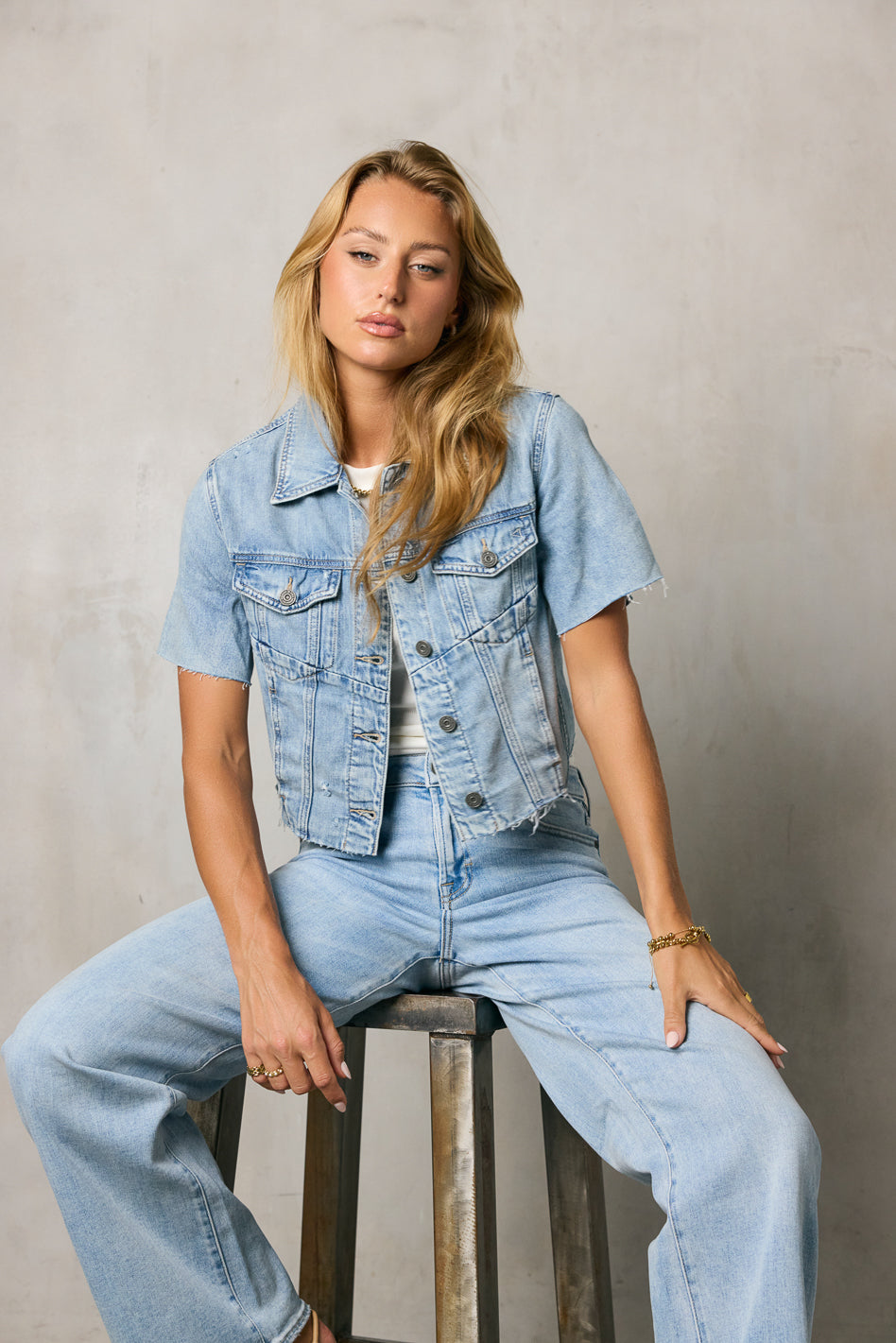 Carmie Light Wash Denim Top - FINAL SALE