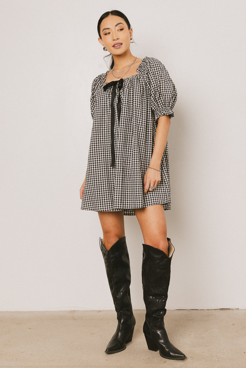 Cody Gingham Mini Dress in Black - FINAL SALE