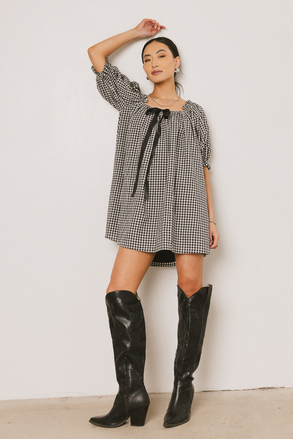 Cody Gingham Mini Dress in Black - FINAL SALE