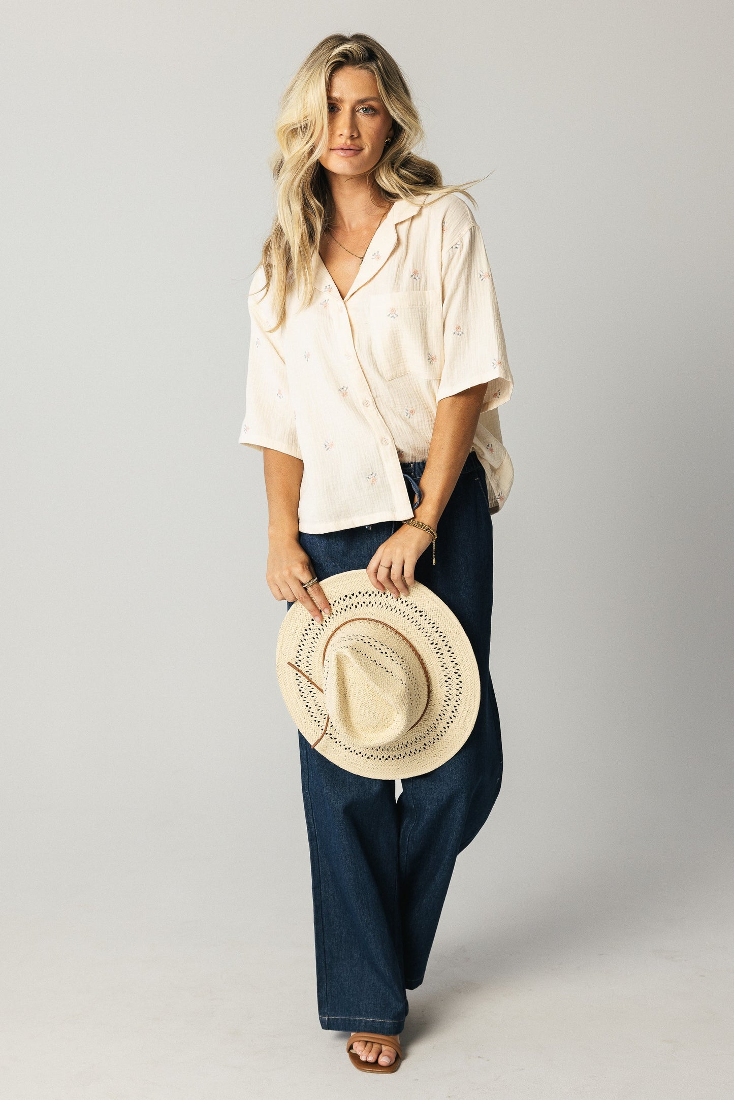Elia Floral Blouse in Beige