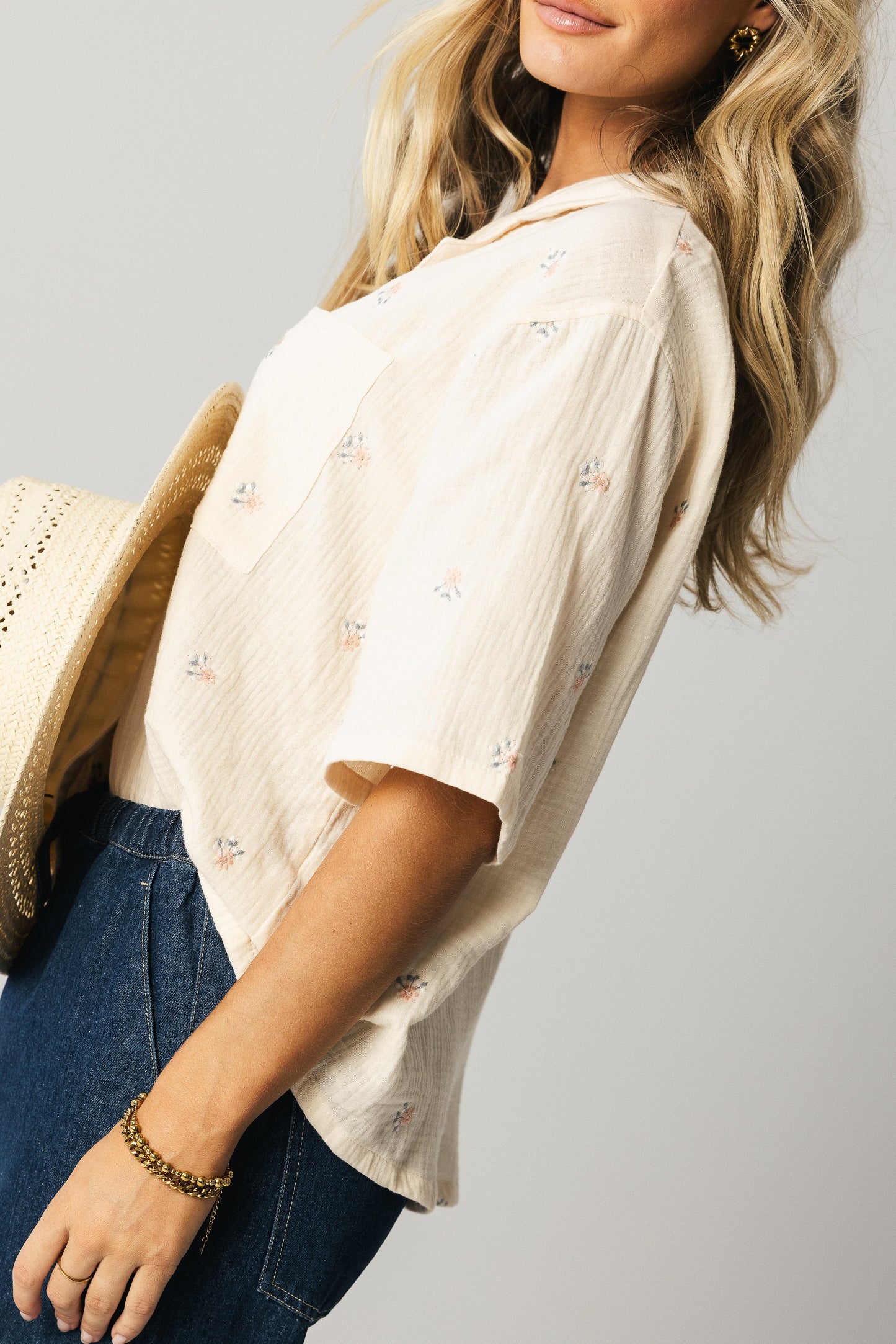 Elia Floral Blouse in Beige