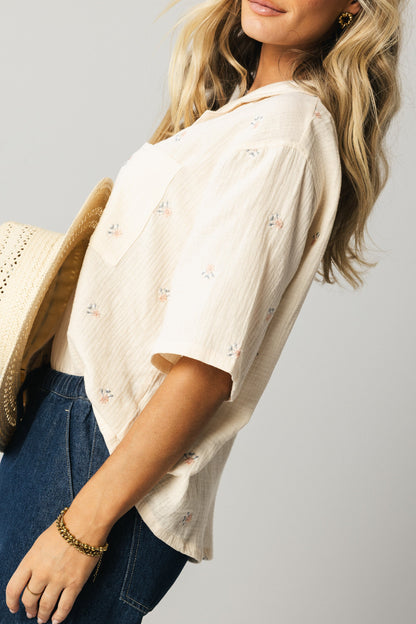 Elia Floral Blouse in Beige