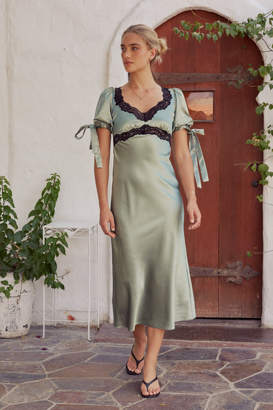Amanda Lace Trim Maxi Dress in Sage