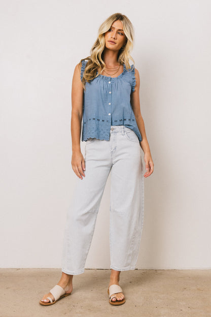 Dorian Embroidered Blouse in Denim - FINAL SALE