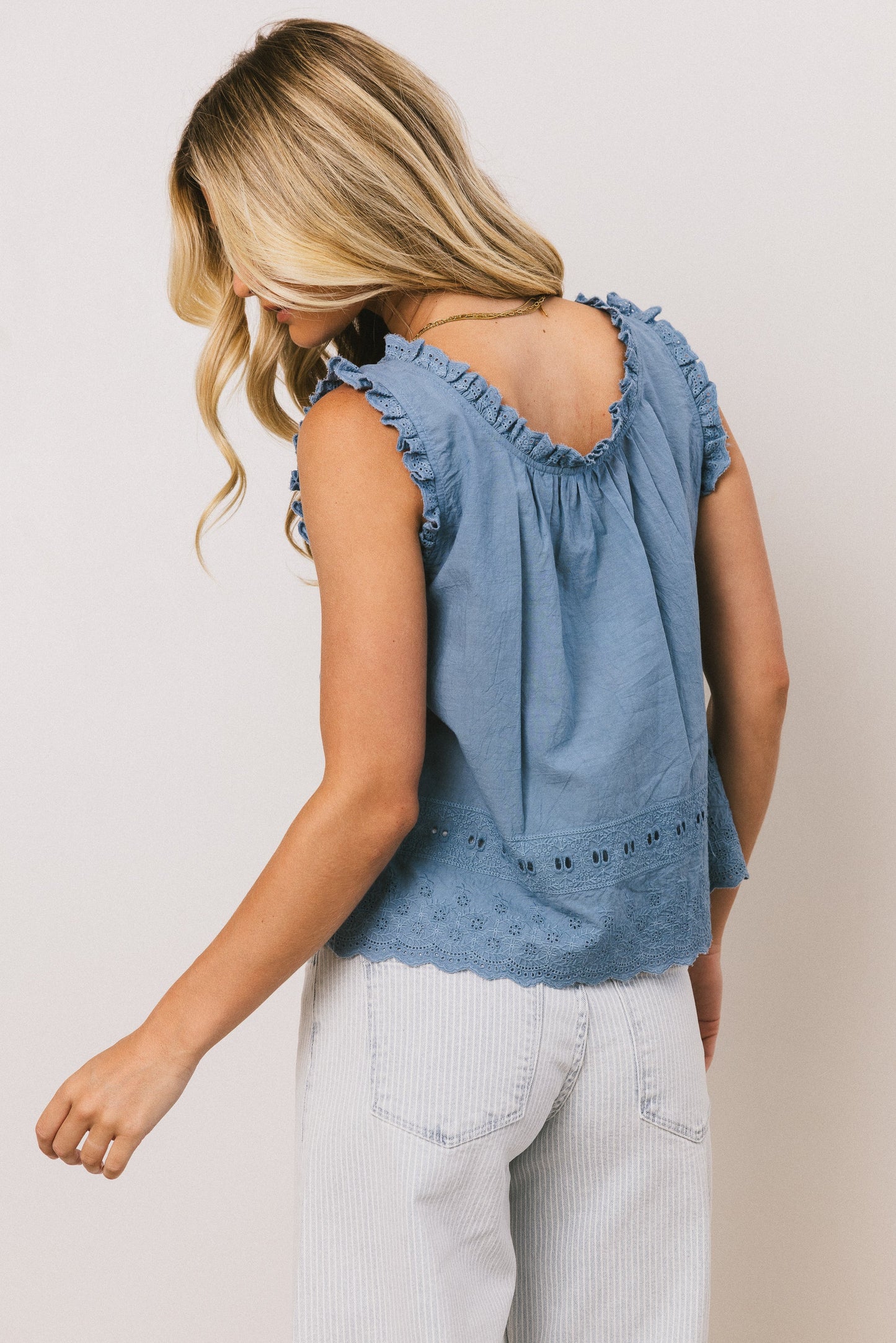 Dorian Embroidered Blouse in Denim - FINAL SALE
