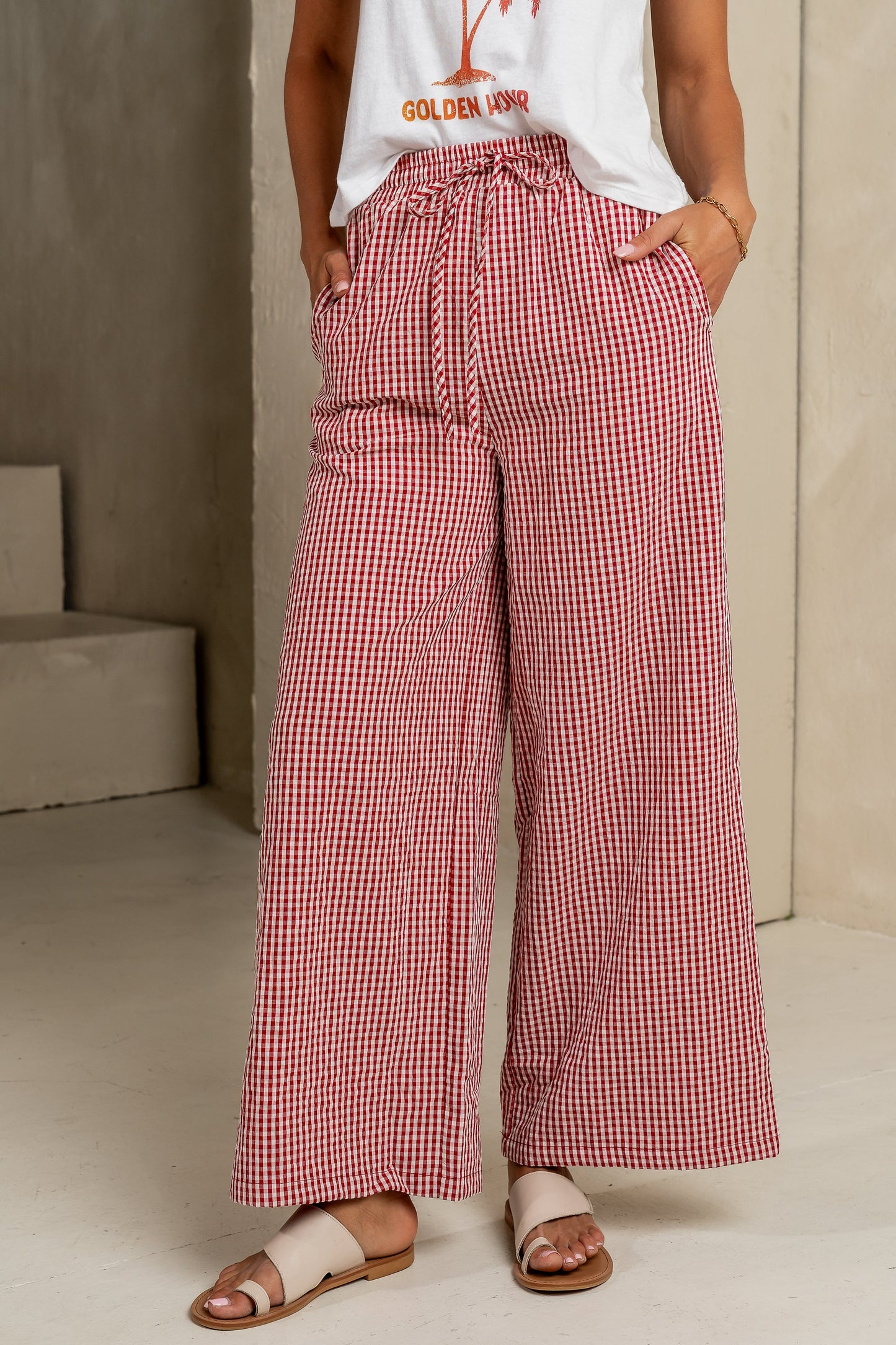 Ada Gingham Wide Leg Pants in Red - FINAL SALE