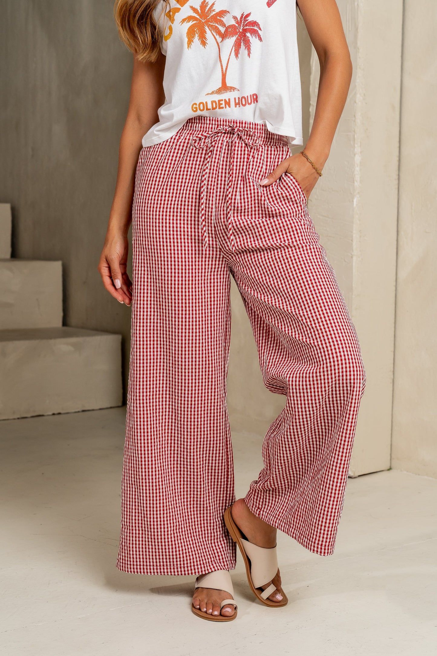 Ada Gingham Wide Leg Pants in Red - FINAL SALE