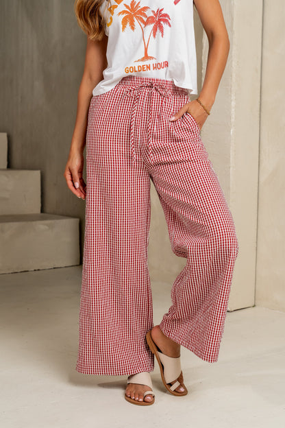 Ada Gingham Wide Leg Pants in Red - FINAL SALE