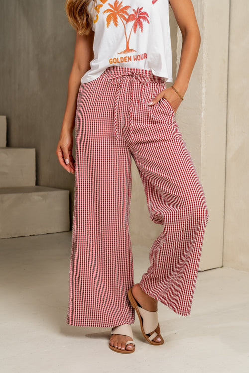 Ada Gingham Wide Leg Pants in Red - FINAL SALE