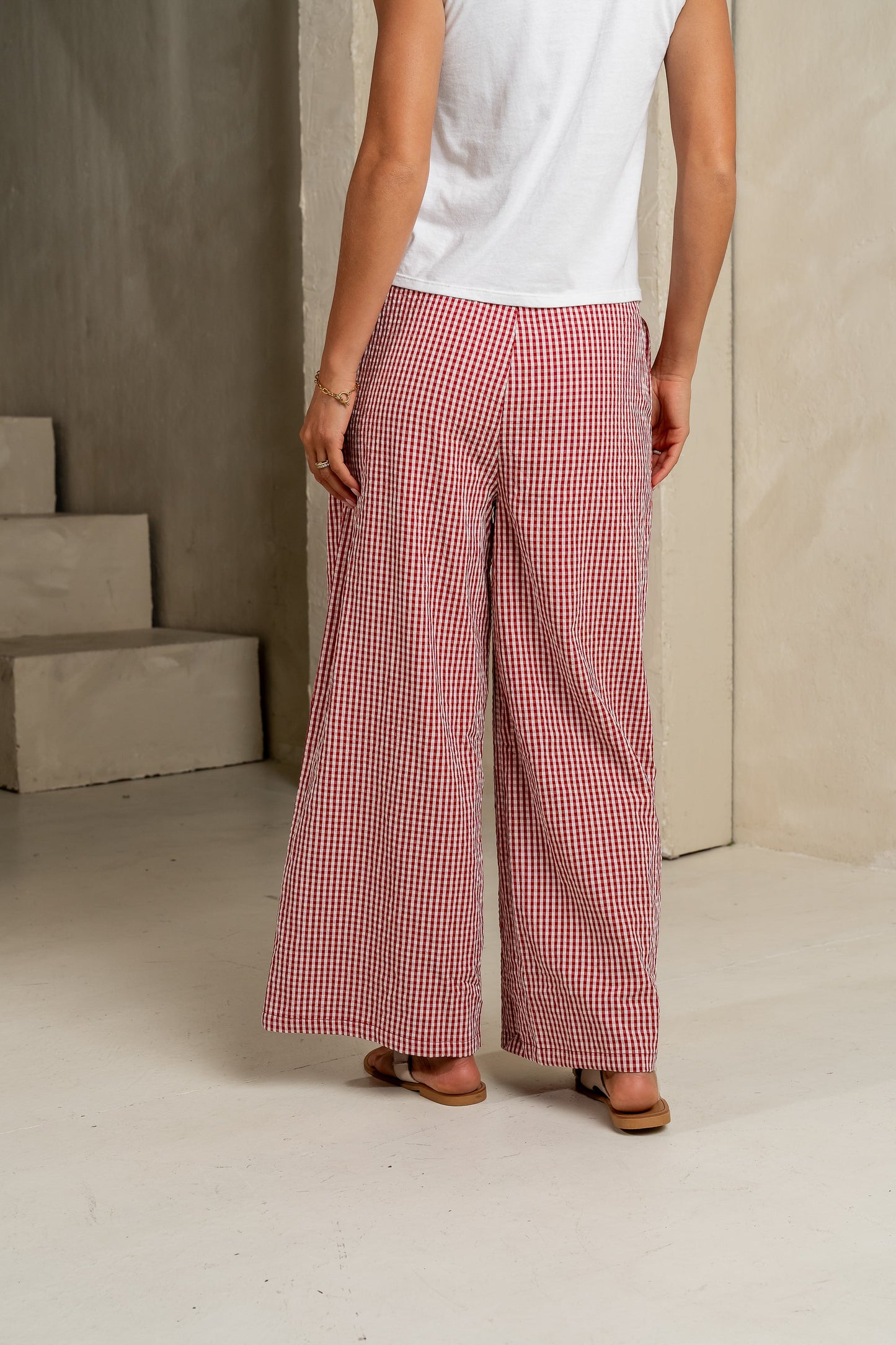 Ada Gingham Wide Leg Pants in Red - FINAL SALE