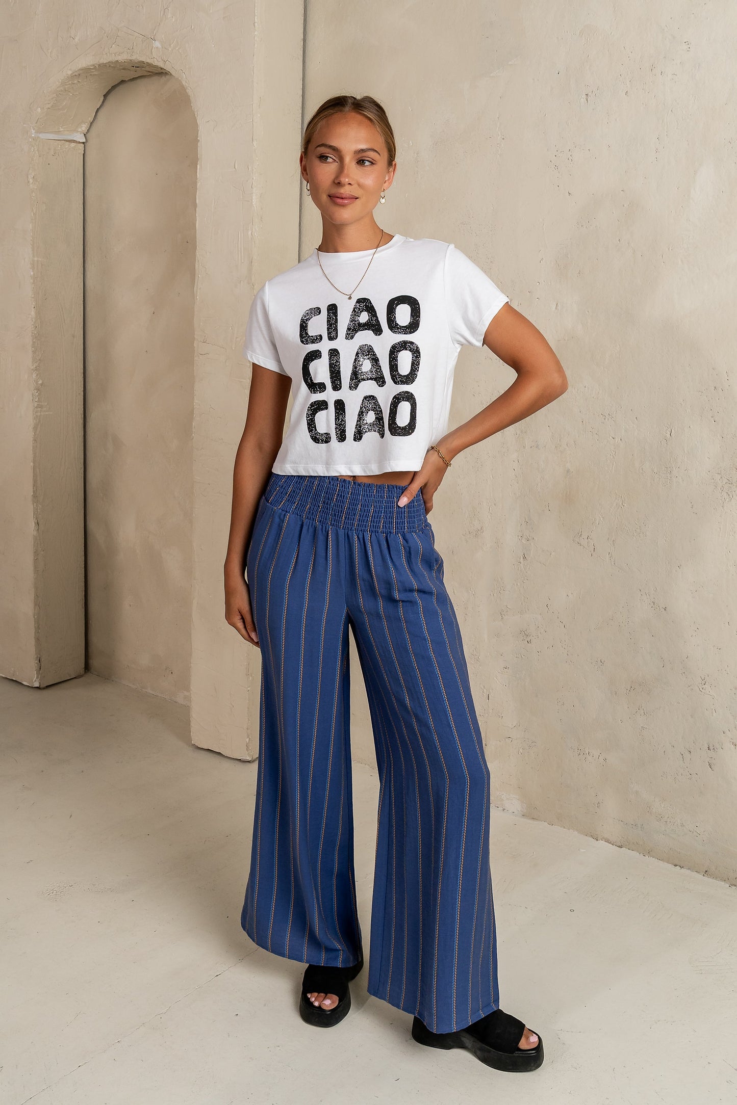 Emery Striped Wide-Leg Pants in Indigo - FINAL SALE