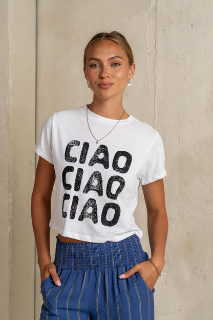 Ciao Graphic Tee in White - FINAL SALE