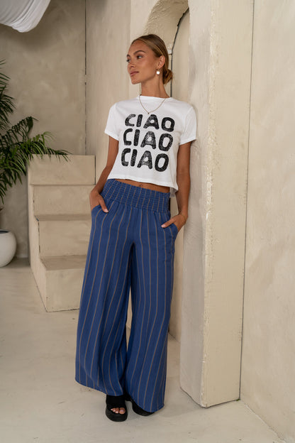 Emery Striped Wide-Leg Pants in Indigo - FINAL SALE